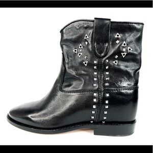 ISABEL MARANT CLUSTER CRISI STUDDED BLACK LEATHER WEDGE ANKLE BOOTS SIZE EU 35